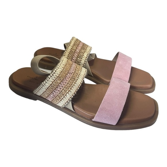 MILA PAOLI Made in Italy Double-Band Slingback Sandals Pink Tan Womens 8 - Picture 1 of 13